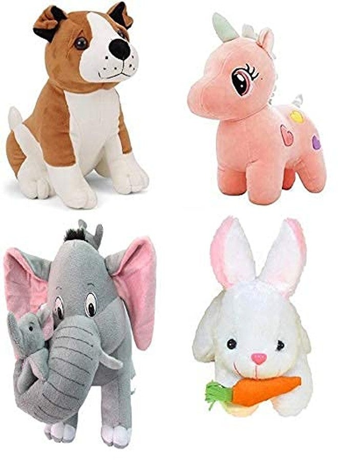 Future Shop Pack of 4 Animals Soft Toy for Kids (Baby) for Playing Elephant, Dog,Unicorn and Rabbit Best Stuff Toy for Birthday Gift (30cm) - Image 1